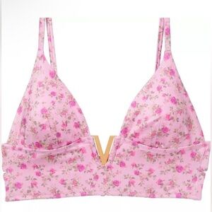 New! Victoria’s Secret Swim Gold Pink Floral V-Hardware Bikini Top 4604